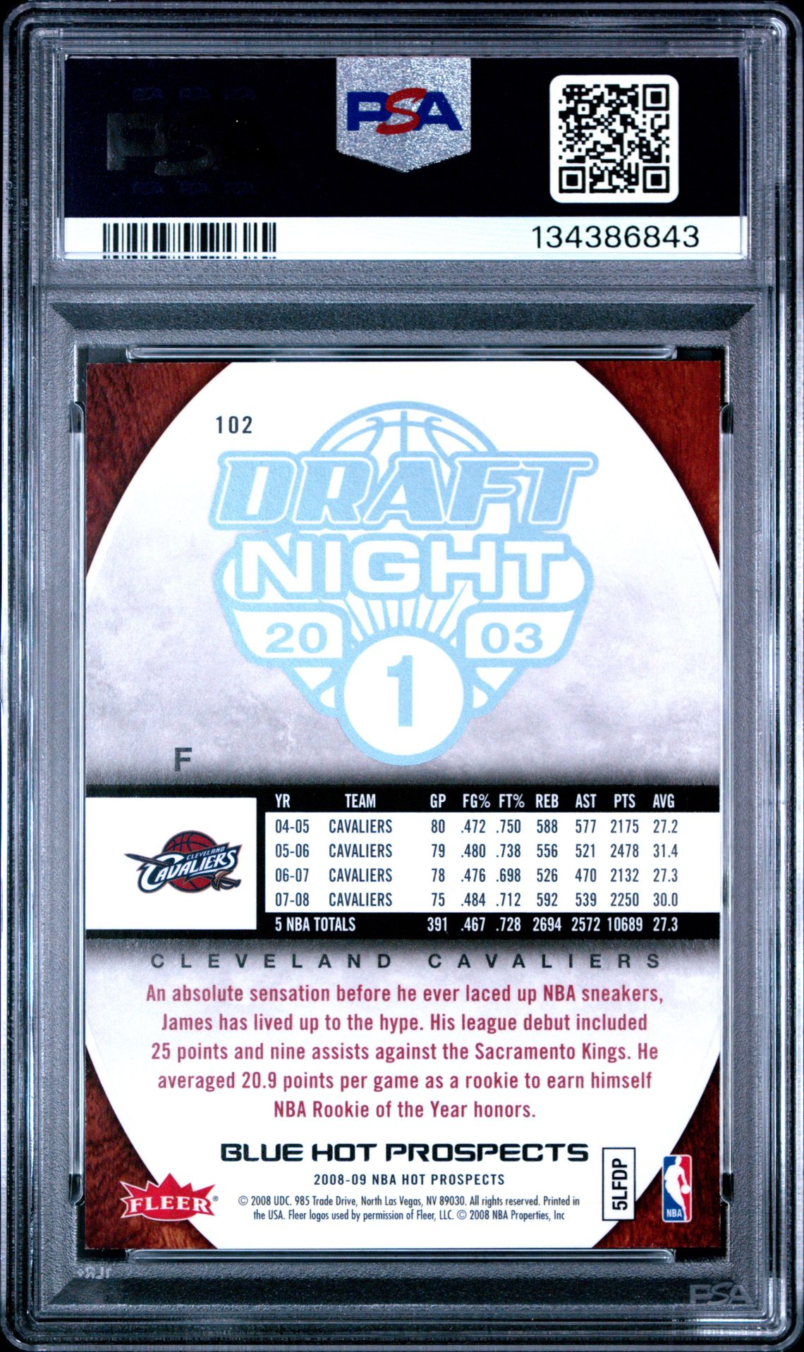 2008 Fleer Hot Prospects Lebron James #102 (Blue) Nm-Mt 8 back