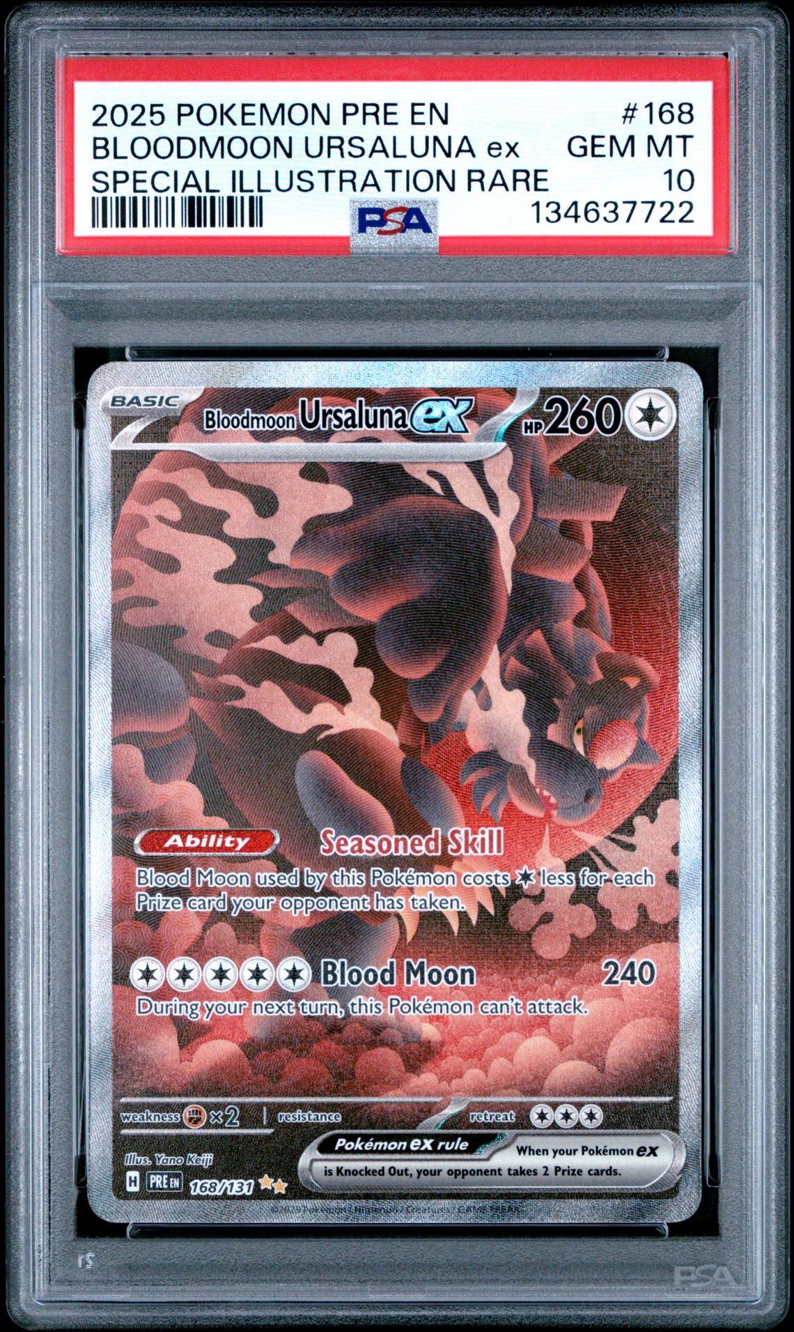 2025 Pokemon Pre En-Prismatic Evolutions Bloodmoon Ursaluna Ex #168 (Special Illustration Rare) Gem Mt 10 front