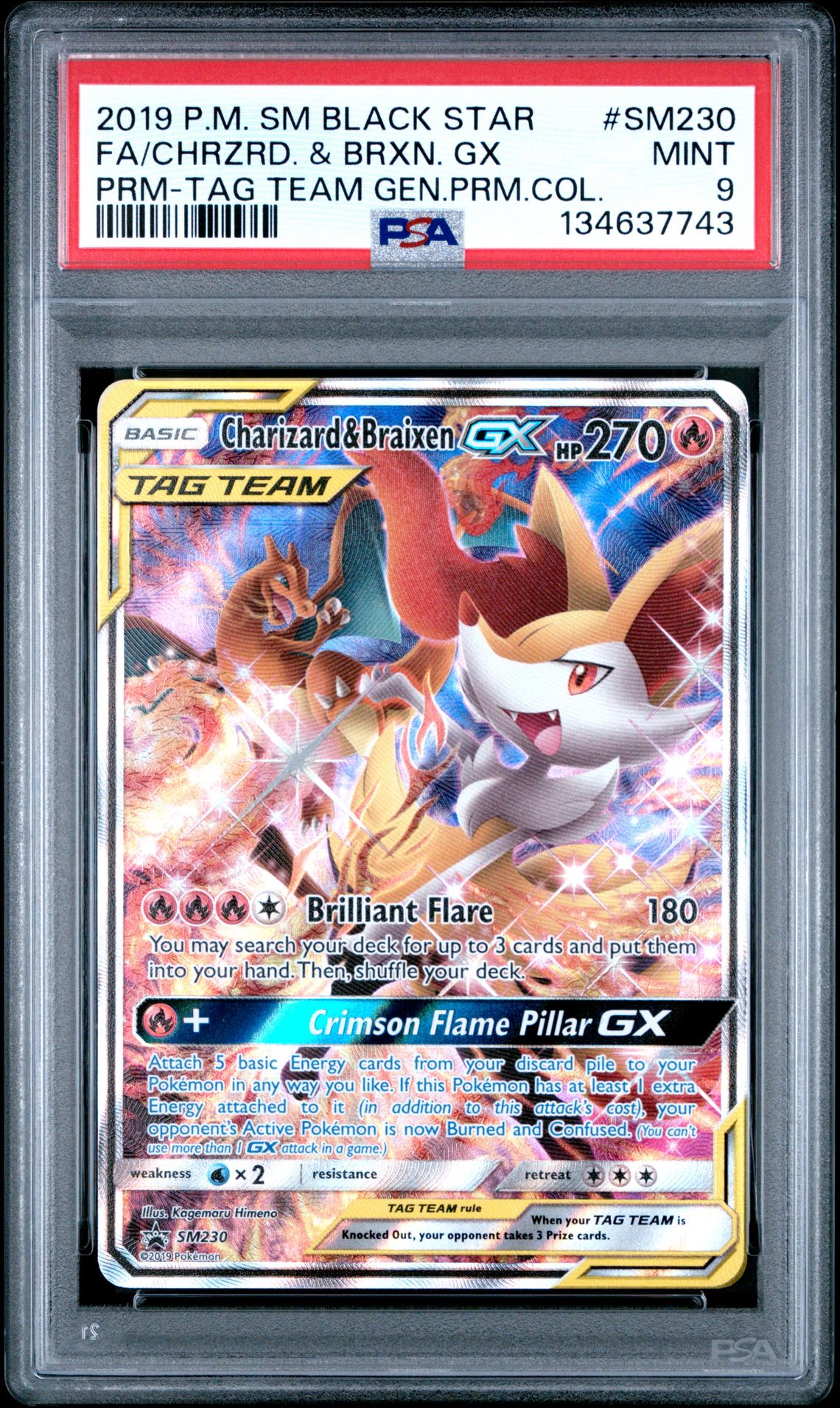 2019 Pokemon Sm Black Star Promo Fa/Chrzrd. & Brxn. Gx #Sm230 (Prm-Tag Team Gen.prm.col.) Mint 9 front