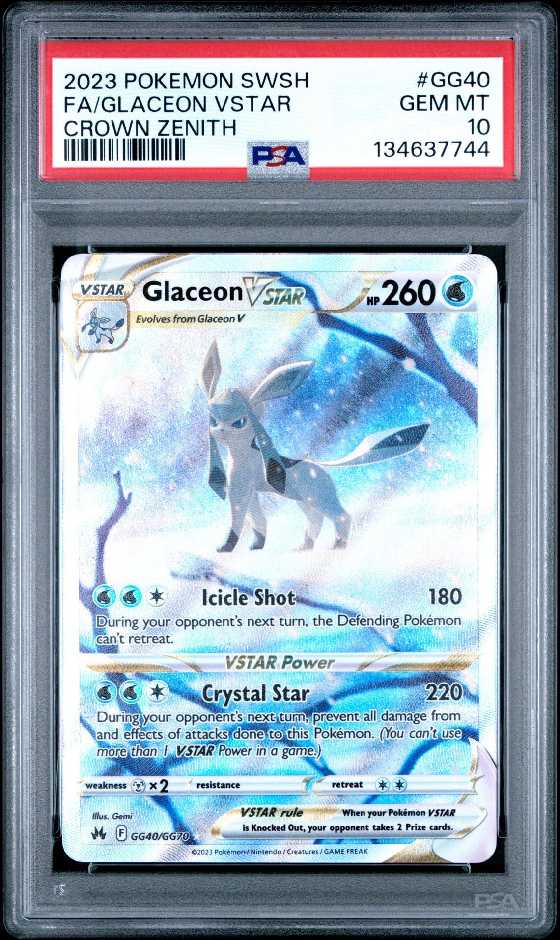 2023 Pokemon Sword And Shield Crown Zenith Fa/Glaceon Vstar #Gg40 (Crown Zenith) Gem Mt 10 front