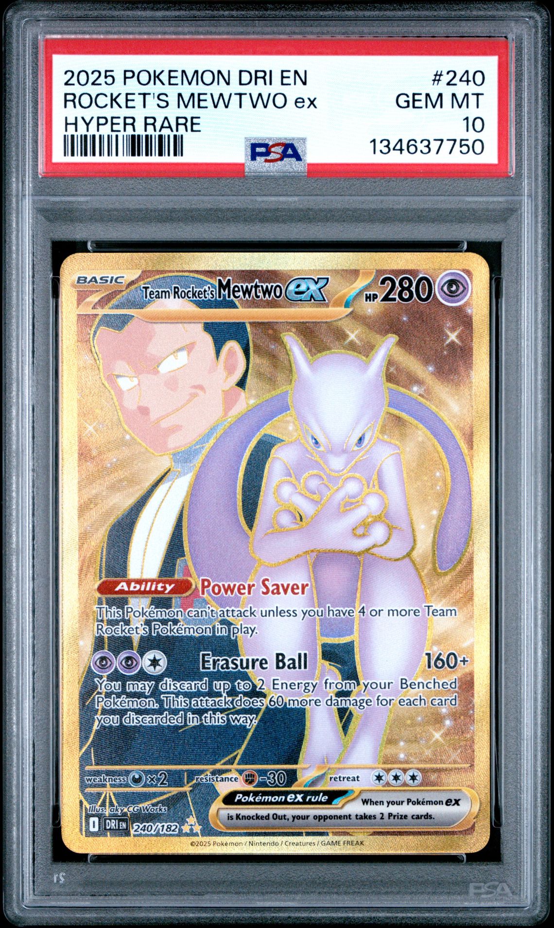 2025 Pokemon Dri En-Destined Rivals Rocket's Mewtwo Ex #240 (Hyper Rare) Gem Mt 10 front