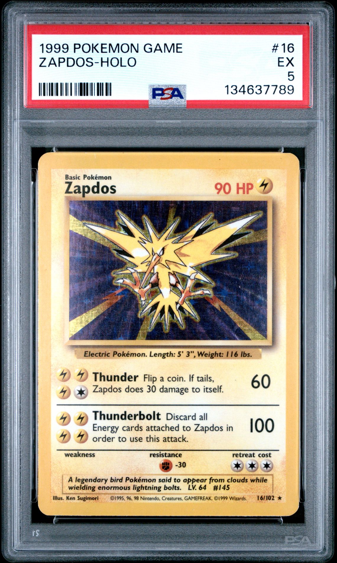 1999 Pokemon Game Zapdos-Holo #16 Ex 5 front