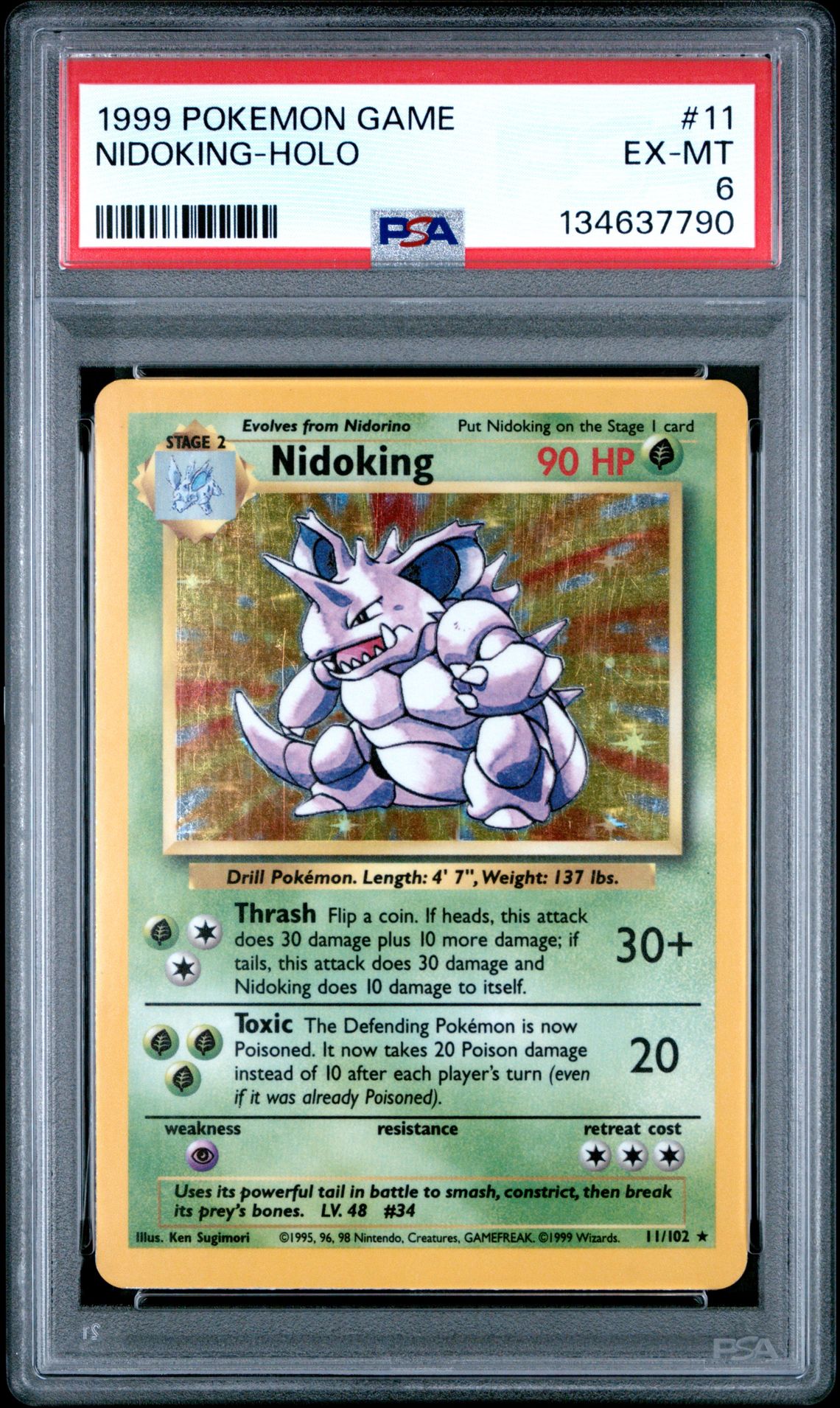 1999 Pokemon Game Nidoking-Holo #11 Ex-Mt 6 front