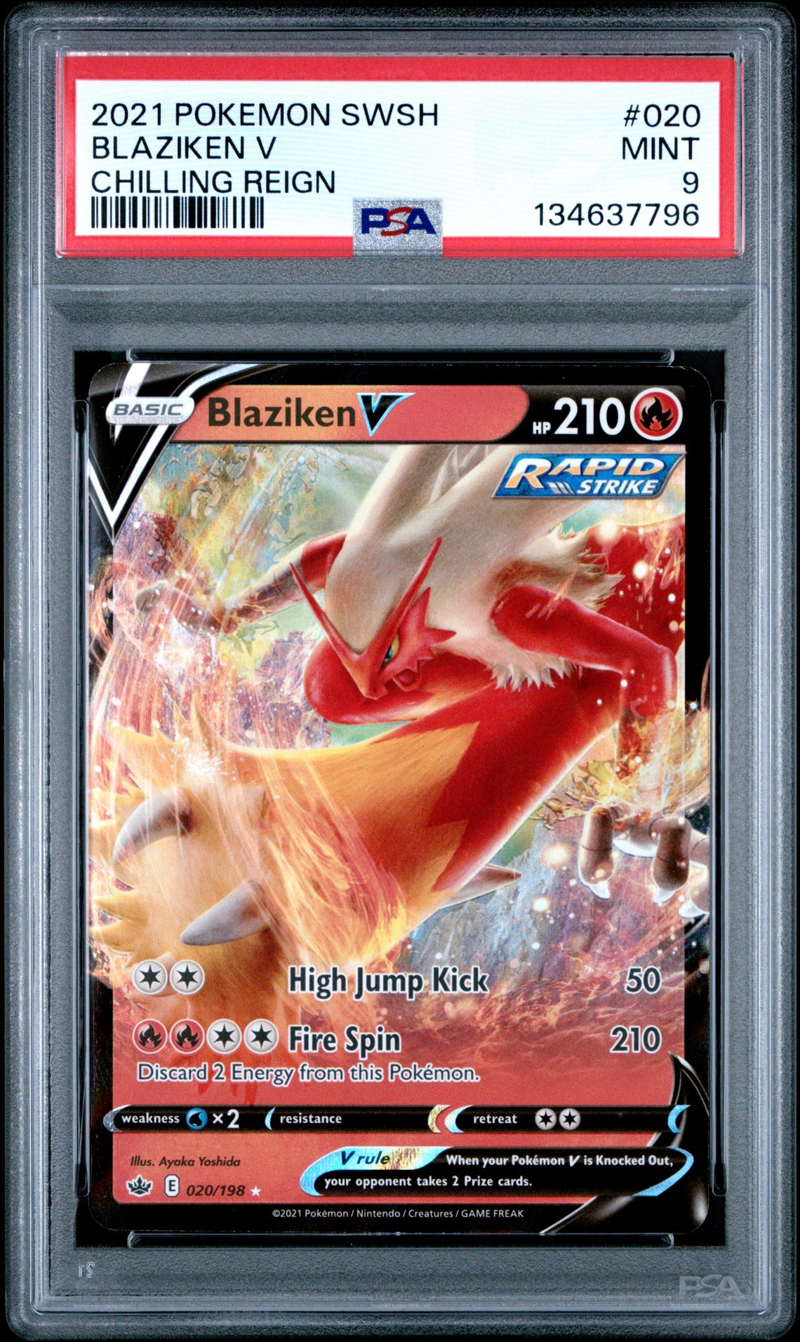 2021 Pokemon Sword & Shield Chilling Reign Blaziken V #020 (Chilling Reign) Mint 9 front