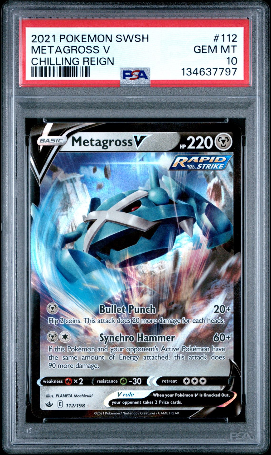 2021 Pokemon Sword & Shield Chilling Reign Metagross V #112 (Chilling Reign) Gem Mt 10 front