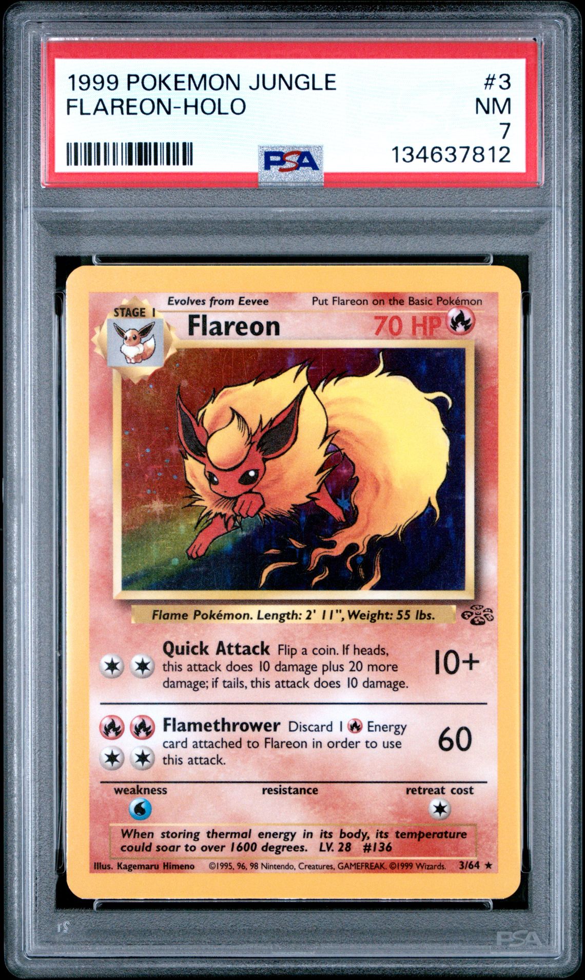 1999 Pokemon Jungle Flareon-Holo #3 Nm 7 front