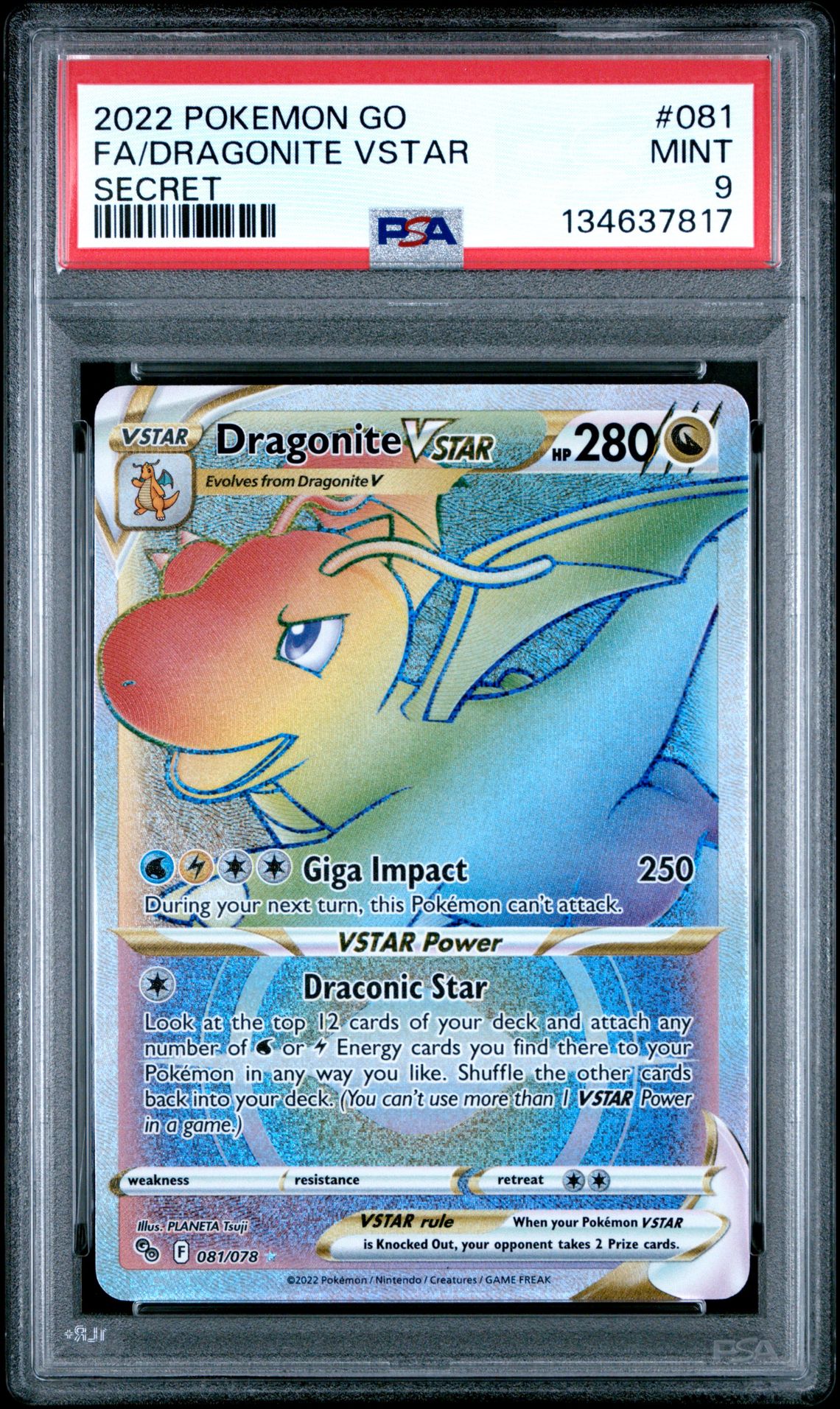2022 Pokemon Go Fa/Dragonite Vstar #081 (Secret) Mint 9 front