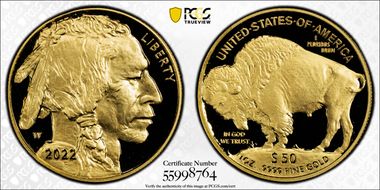 2022-W $50 American Buffalo  .9999 Fine Gold PR70DCAM