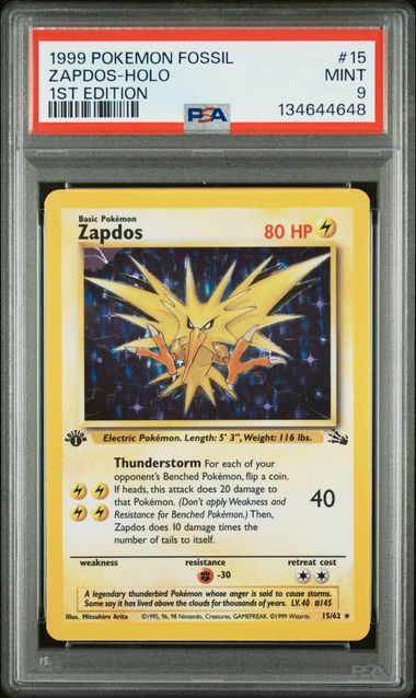 1999 Pokemon POKEMON FOSSIL 1ST EDITION #15 Zapdos-Holo front