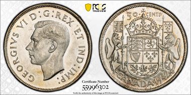 1942 50C Wide Date MS63