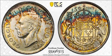 1943 50C Narrow Date MS62+