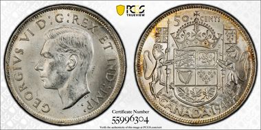 1943/3 50C Wide Date MS63