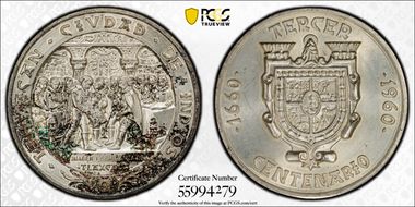 1960 Medal Grove-770a Ag Tehuacan 3rd Centenary MS64