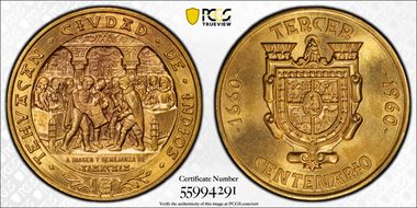 1960 Medal Grove-770b AE Tehuacan 3rd Centenary MS65