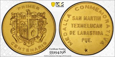 1961 Medal Grove-784b Matte Brass San Martin Texmelucan MS65