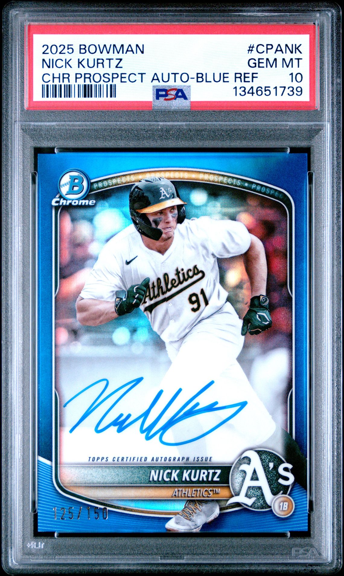2025 Bowman BOWMAN CHROME PROSPECT AUTOGRAPHS CHR PROSPECT AUTO-BLUE REF #CPANK Nick Kurtz front