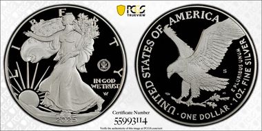 2025-S $1 Silver Eagle w/ U.S. Navy Privy 250th Anniversary First Strike PR70DCAM