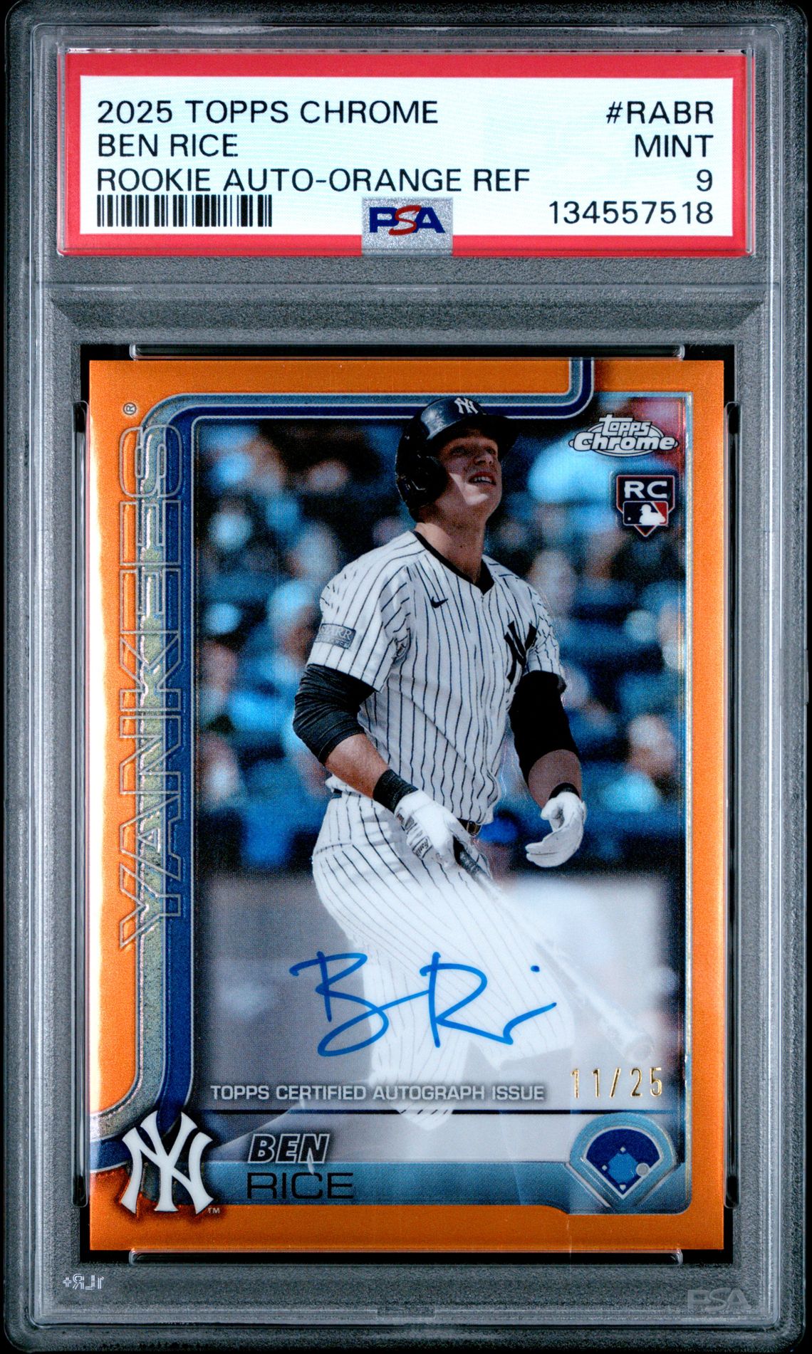 2025 Topps TOPPS CHROME ROOKIE AUTOGRAPHS Orange Refractor #RABR Ben Rice front