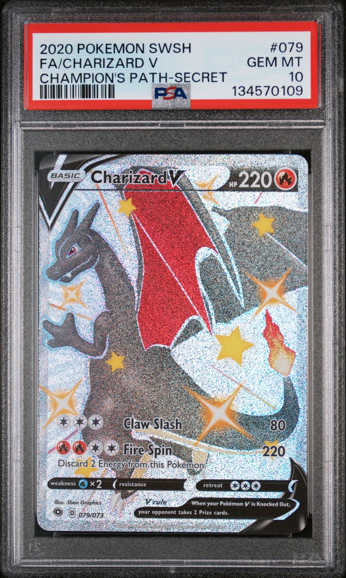 2020 Pokemon Sword & Shield Champion's Path Fa/Charizard V #079 (Champion's Path-Secret) Gem Mt 10 front