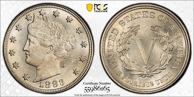 1883 5C No CENTS MS66