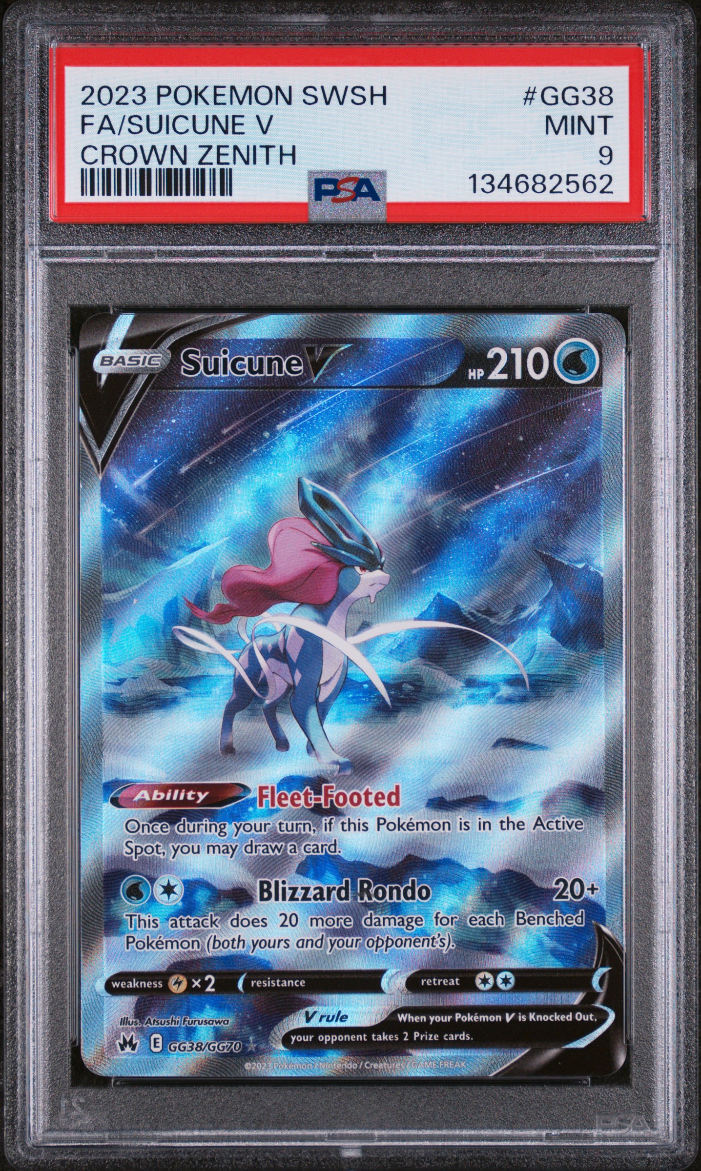 2023 #GG38 Full Art/Suicune V PSA 9 Sword and Shield Crown Zenith