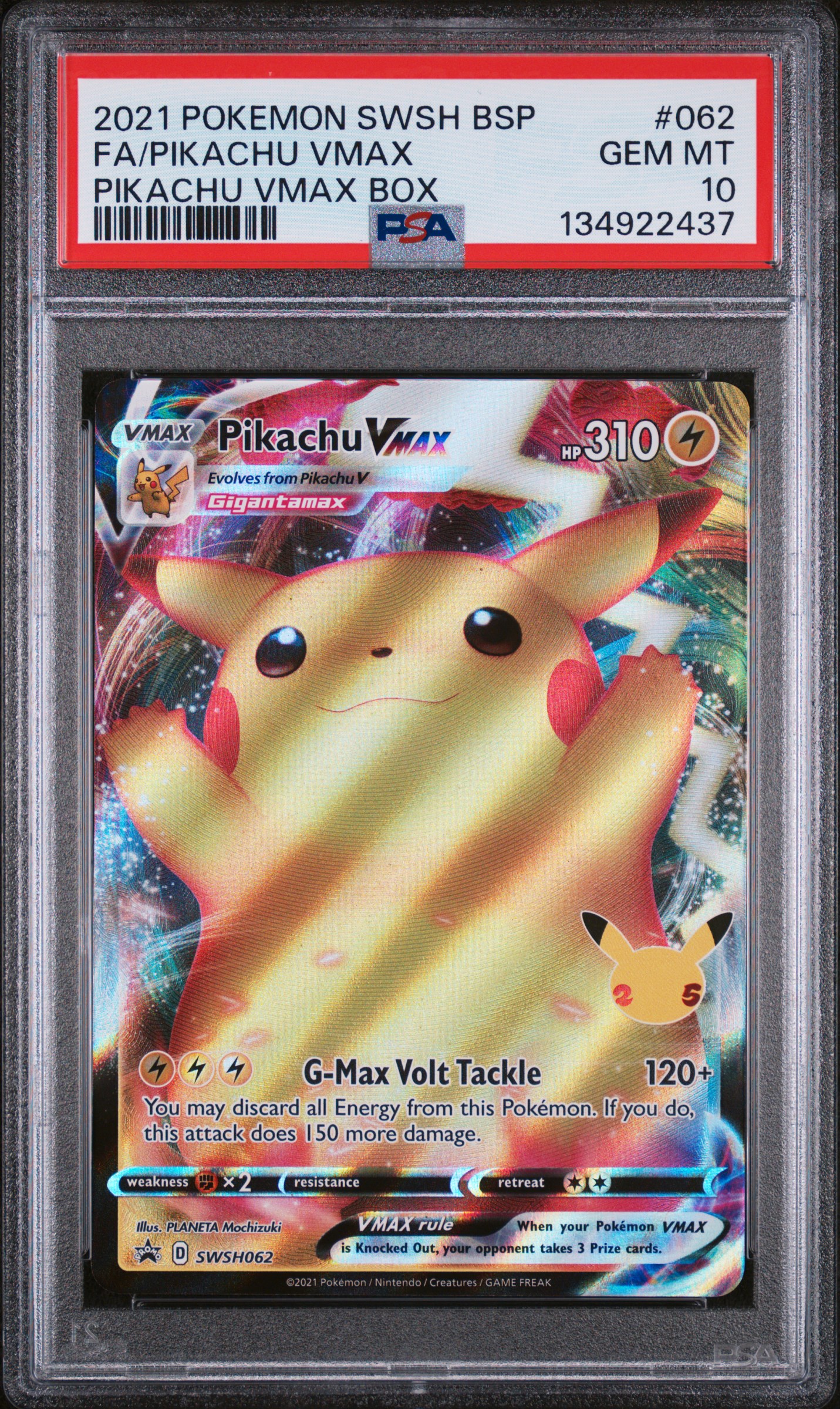 2021 #062 Full Art/Pikachu Vmax PSA 10 Swsh Black Star Promo