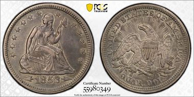 1853 25C Arrows and Rays XF45