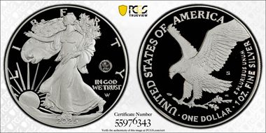 2025-S $1 Silver Eagle w/ U.S. Navy Privy 250th Anniversary First Strike PR69DCAM