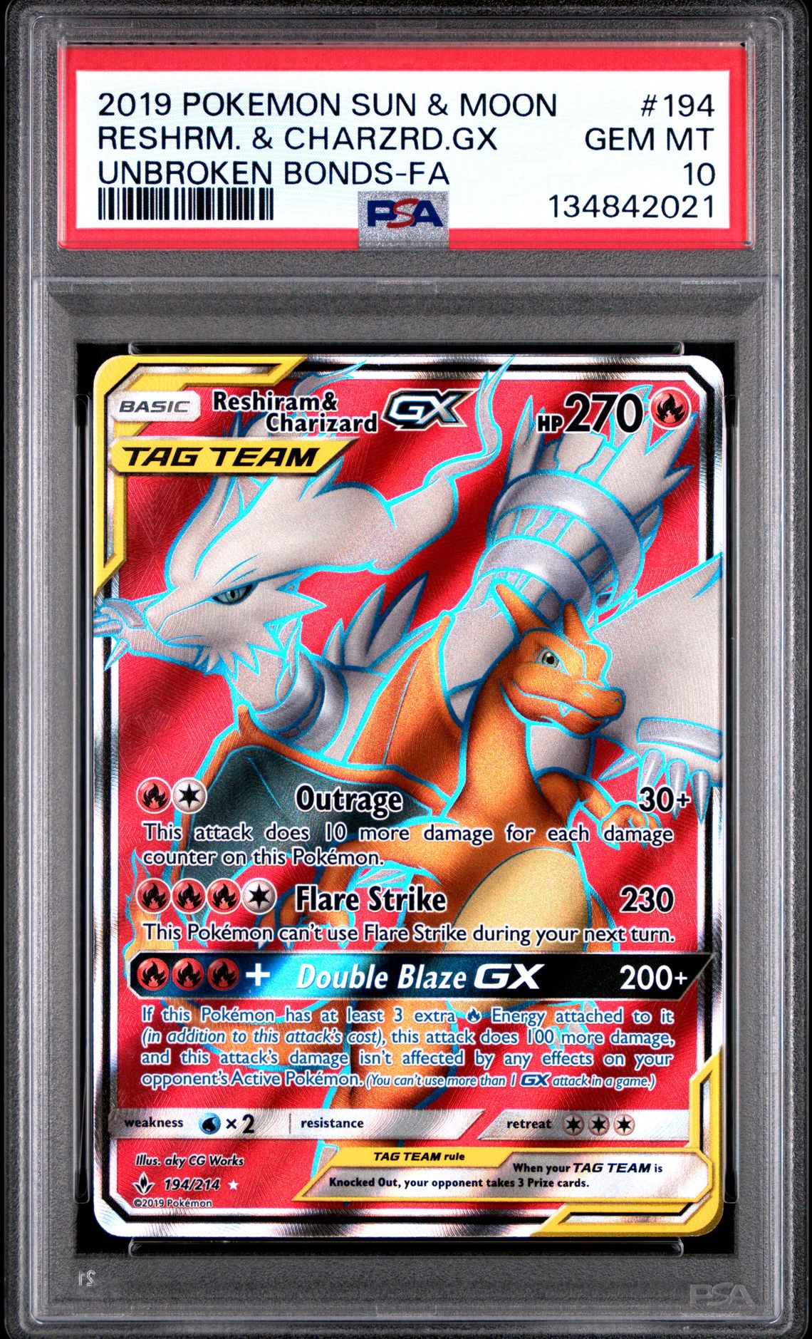 2019 Pokemon POKEMON SUN & MOON UNBROKEN BONDS FA #194 Reshrm. & Charzrd.Gx front