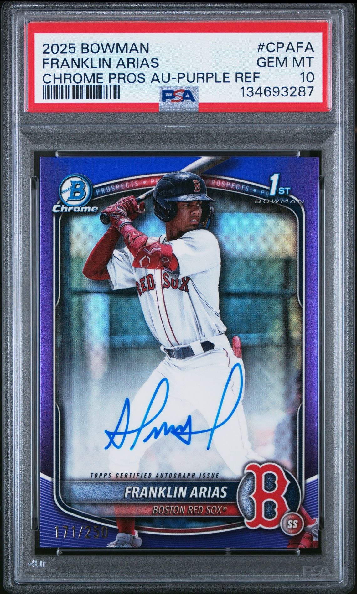 2025 Bowman BOWMAN CHROME PROSPECT AUTOGRAPHS Purple Refractor #CPAFA Franklin Arias front