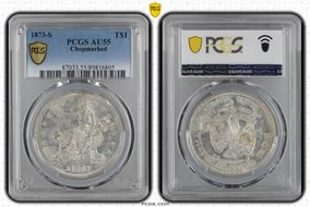 1873-S T$1 Chopmarked AU55