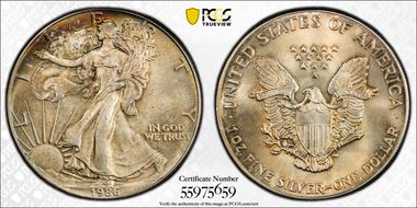 1986 $1 Silver Eagle MS68