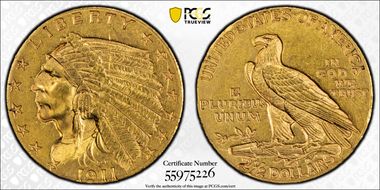 1911 $2.50 AU58