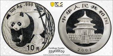 2001 10 Yn Panda Silver PAN-347A MS69