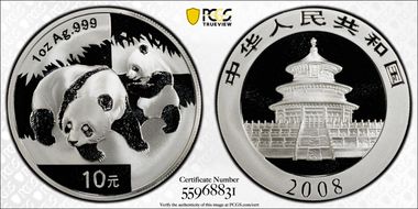 2008 10 Yn Panda Silver PAN-495A MS70