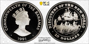 1991 $10 Discovery of the New World PR69DCAM