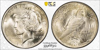 1922 $1 VAM 7, Doubled Wing MS64