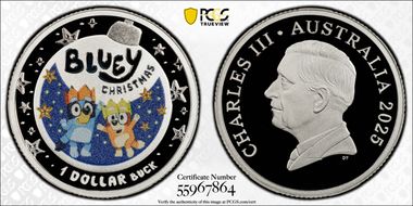 2025 $1 Bluey Christmas Colorized Ag PR70DCAM