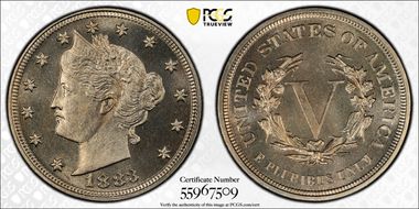 1883 5C No Cents, JD-1 PR67CAM