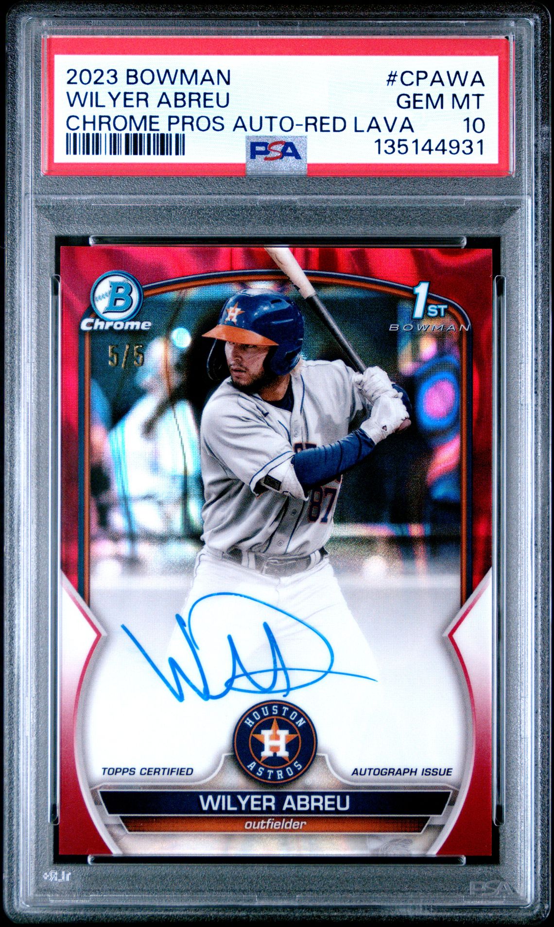 2023 Bowman BOWMAN CHROME PROSPECT AUTOGRAPHS CHROME PROS AUTO-RED LAVA #CPAWA Wilyer Abreu front
