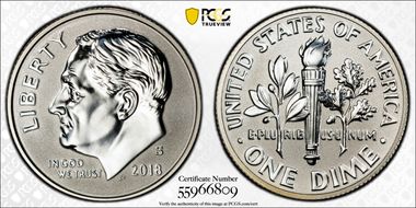 2018-S 10C Reverse Proof Silver 50th Anniversary Set PR70