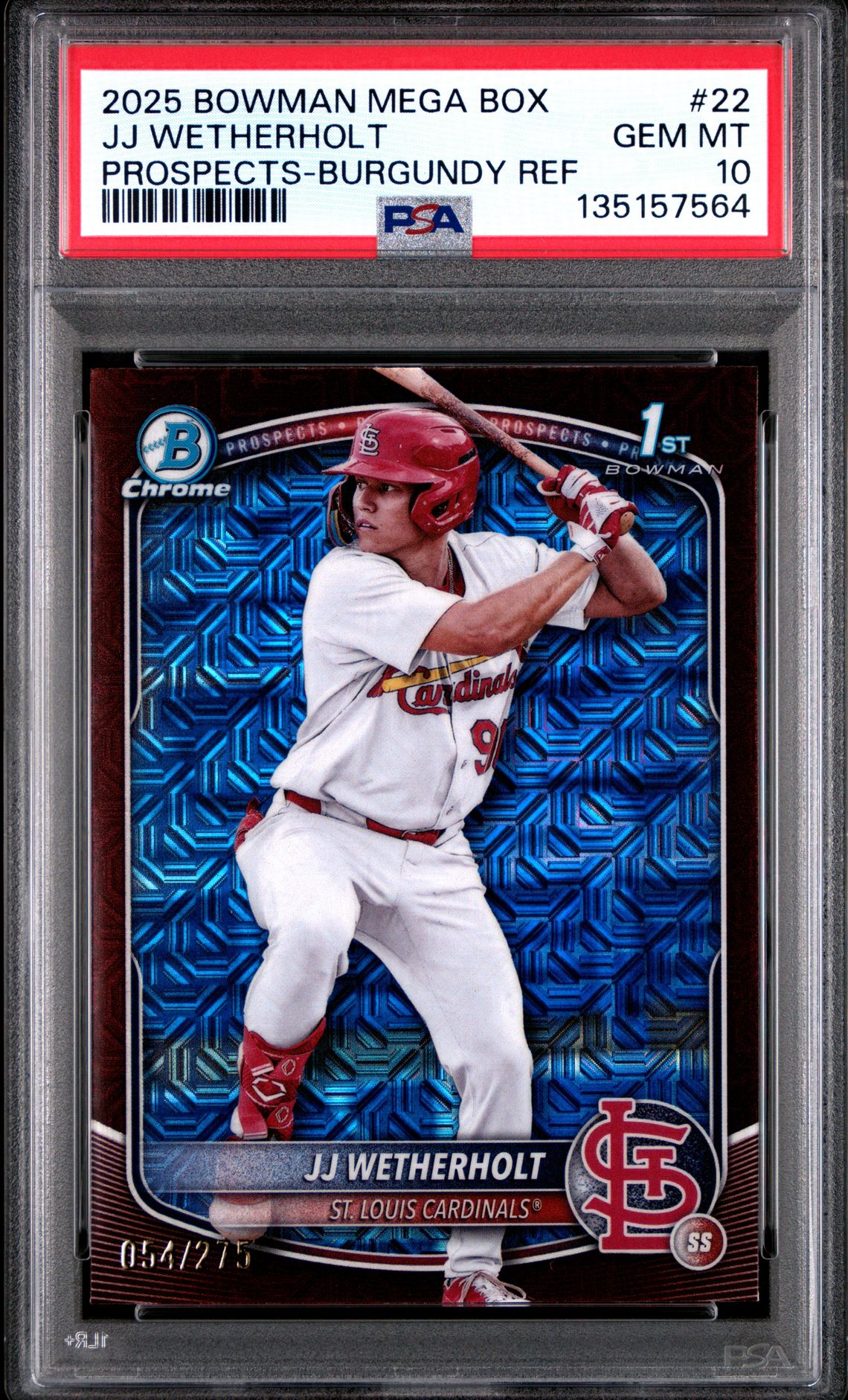 2025 Bowman Mega Box Chrome Prospects Jj Wetherholt #22 (Prospects-Burgundy Ref) Gem Mt 10 front