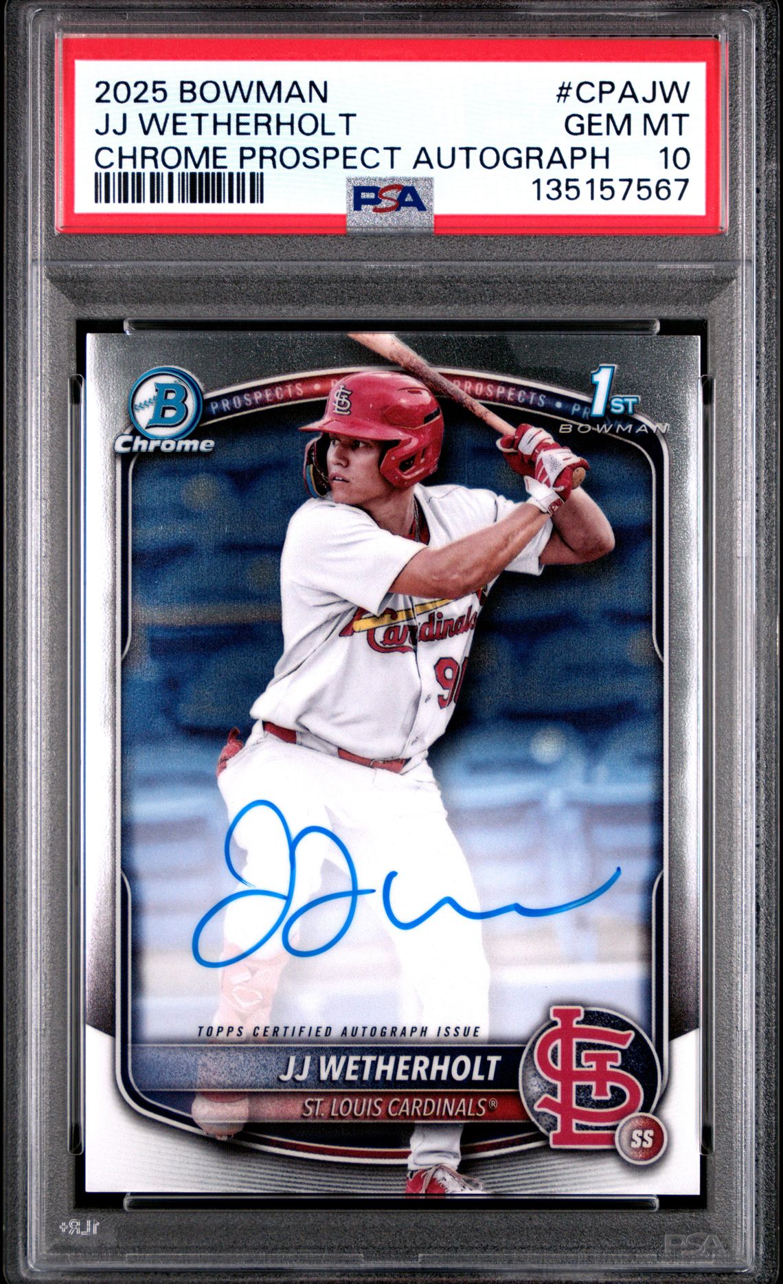 2025 Bowman Chrome Prospect Autographs Jj Wetherholt #Cpajw Gem Mt 10 front