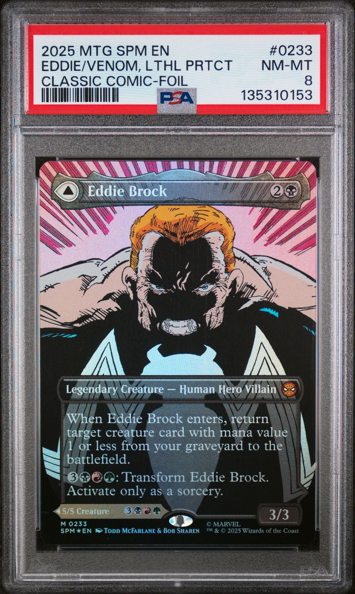 2025 MTG MAGIC THE GATHERING MARVEL'S SPIDER-MAN CLASSIC COMIC-FOIL #0233 Eddie/Venom, Lthl Prtct front