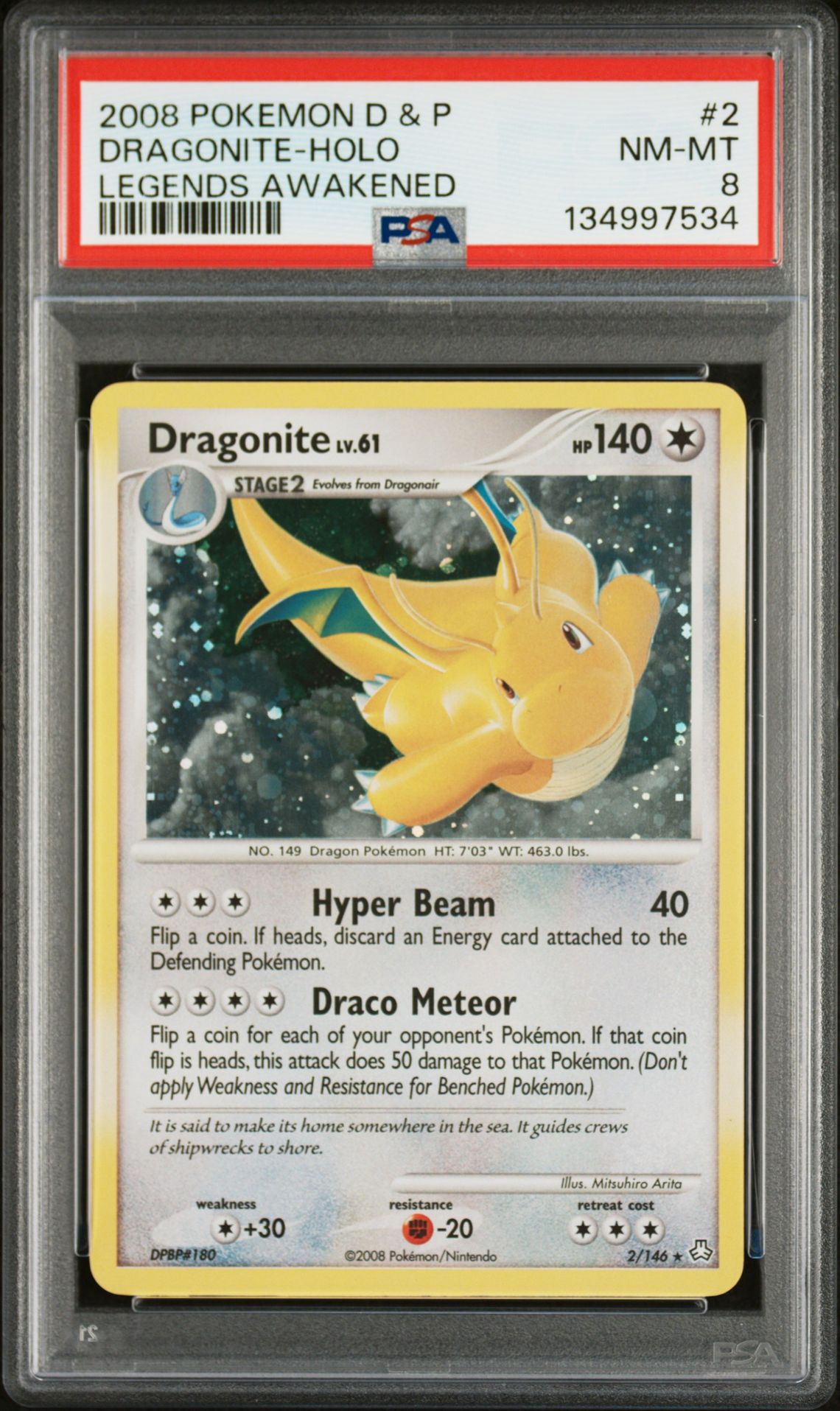 2008 Pokemon Diamond & Pearl Legendsawakened #2 Dragonite-Holo front