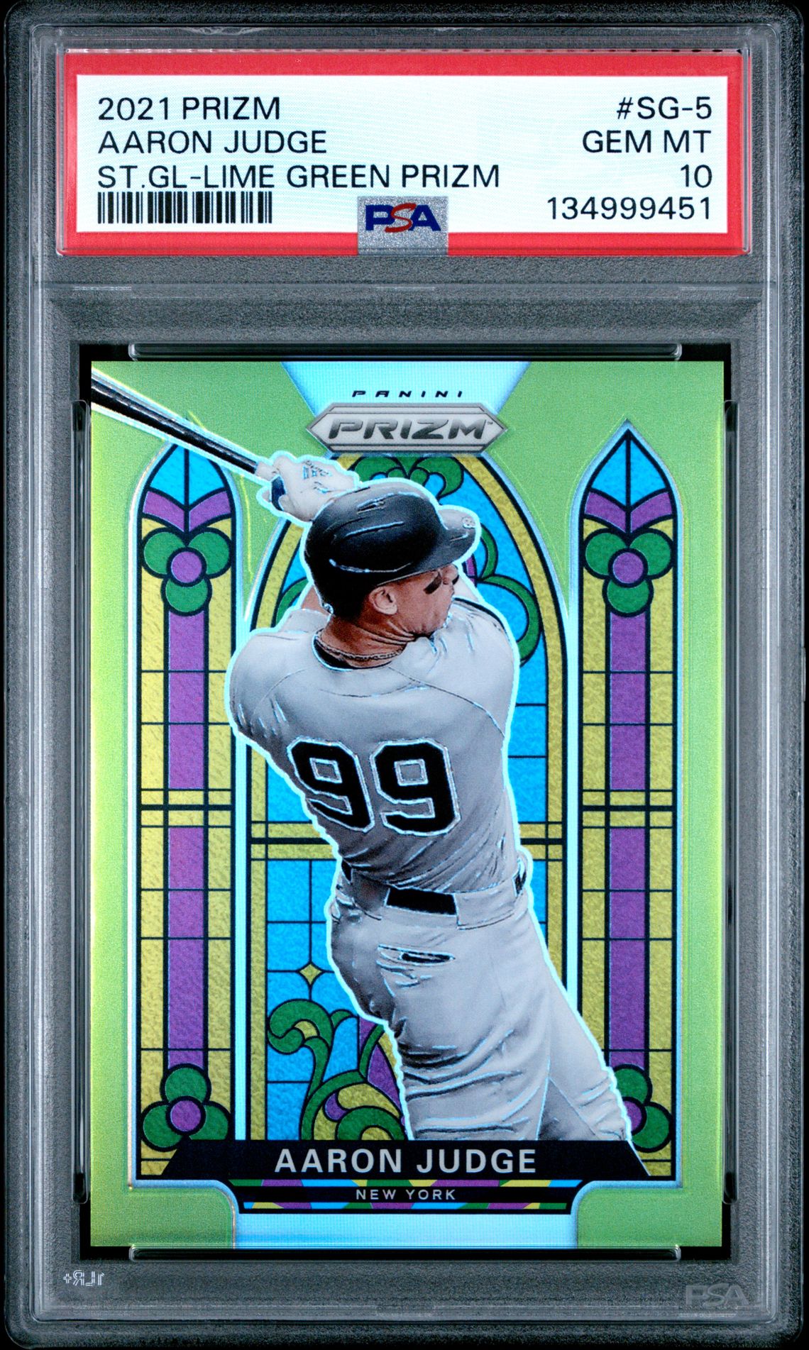 2021 Panini PANINI PRIZM STAINED GLASS ST.GL-LIME GREEN PRIZM #SG-5 Aaron Judge front