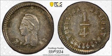 1843-Mo LR 1/4 R MS63
