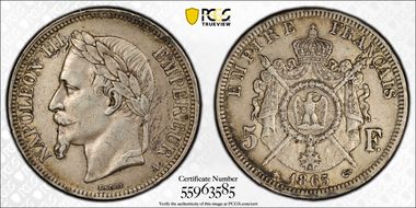 1865-A 5 Fr Gad-739 Ag XF45