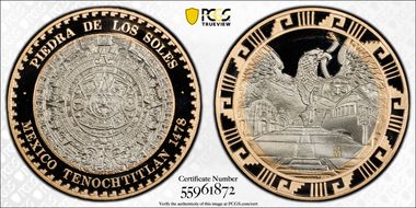 (2023)-Mo Medal Mexican Elements Bi-Metallic Piedra de los Soles PR70DCAM