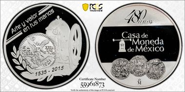 2015-Mo Medal Mexico Mint, 480 Yrs. Ag PR69DCAM